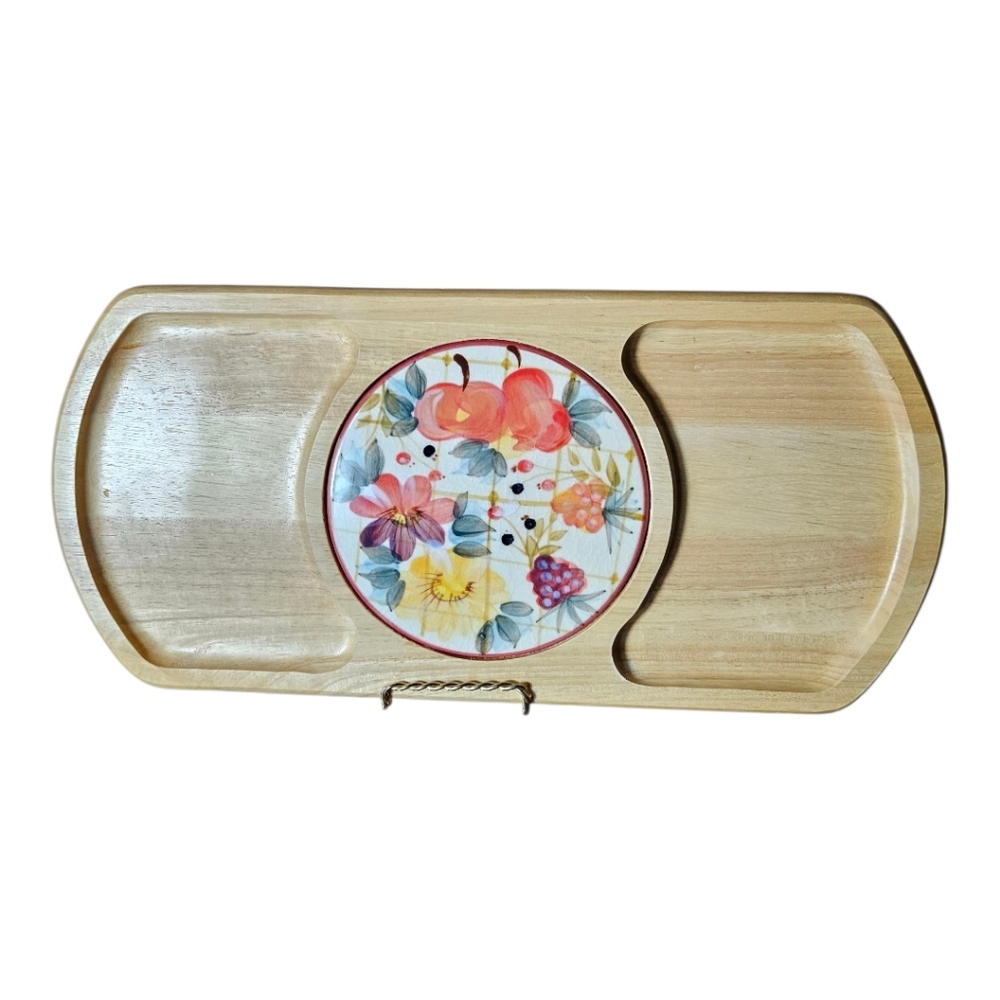 Vintage Wooden Floral Cheese Board Tray.